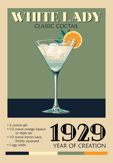 Poster Vintage White Lady Classic Cocktail Pst25372 40cm X 50cm Κορνίζα Φυσικό Ξύλου Μπεζ 63784pd156080f55316