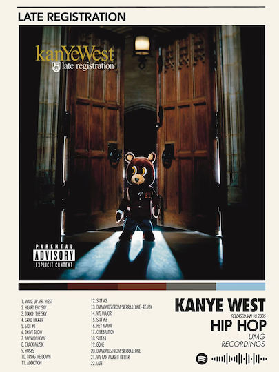 Music Poster Kanye West Late Registration Ms074 40cm X 50cm Κορνίζα Καφέ Ξύλου 62402pd156318f63322