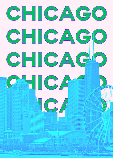 Poster Chicago Pop Art Pst25502 40cm x 50cm Einfach Gefaltet Rahmen aus Hölzern in Braun
