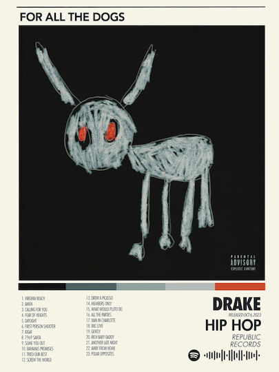 Music Poster Drake All Dogs Ms077 40cm X 50cm Κορνίζα Φυσικό Ξύλου Μπεζ 62398pd156315f55316