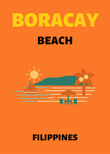 Плакат Boracay Beach Стенно Изкуство Pst25540 40см X 50см Бяла Дървена Рамка-64622pd155978f55310