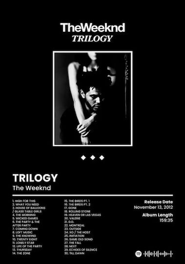 Music Poster Weeknd Trilogy Ms096 40cm X 50cm Brown Wooden Frame
