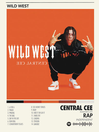 Music Poster Cetral Cee Wild West Ms075 40cm X 50cm Λευκή Ξύλινη Κορνίζα-62401pd156317f55310