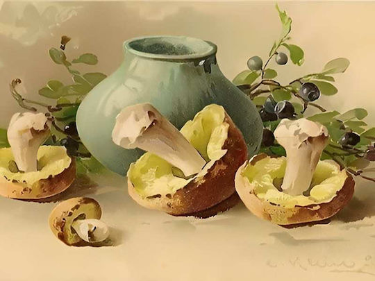 Poster Mushrooms & Olives Pst25321 40cm X 50cm Λευκή Ξύλινη Κορνίζα-62107pd156361f55310