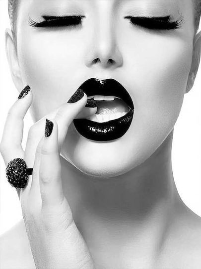 Poster Schwarze Lippen I Pst2501 40cm X 50cm Hölzernes Rahmen