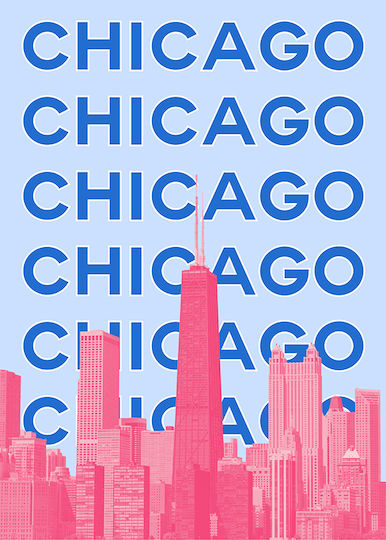 Poster Chicago Pop Art Pst25503 40cm X 50cm Weiße Hölzernes Gemälde-Korniza-63381pd156119f55310