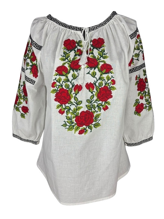Bluza Damă Bumbac Mânecă Lungă Alb/Portocaliu