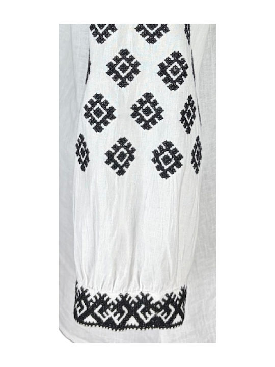 Bluza Damă Bumbac Mânecă Lungă Alb/Portocaliu
