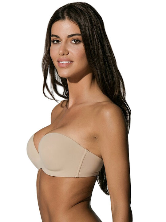Secret Sense Μπεζ Strapless Σουτιέν με Ελαφριά Ενίσχυση & Μπανέλες