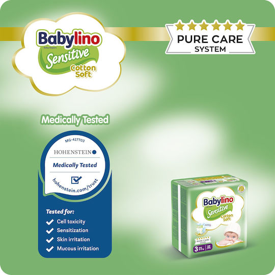 Babylino Scutece cu bandă adezivă Sensitive Cotton Soft Nr. 3 pentru 4-9kg 168buc