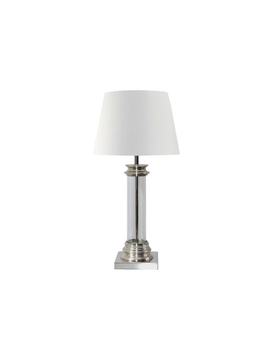 Liberta Metal Table Lamp with White Shade and Silver Base