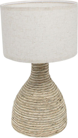 Liberta Table Lamp Made of Rope with White Shade and Beige Base