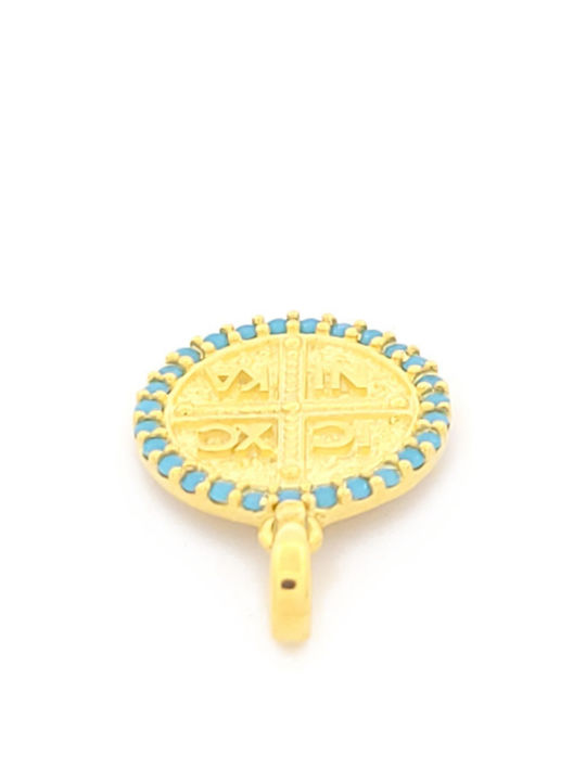 Anagnostakis Charm Talisman Konstantin mit Steinen aus 9K Gold mit Türkis Zirkon