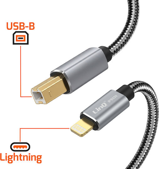 Linq Lightning To Usb-b Printer Cable Braided Nylon 3m Grey