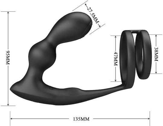 Mr Play Penis Testicle Ring Set Vibrating Anal Plug 12 Functions Black