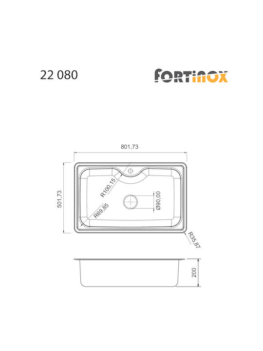 Fortinox Arena 22080 108-22080-110 22080-110 Drop-In Spüle Inox Satiniert B80xT50cm Silber