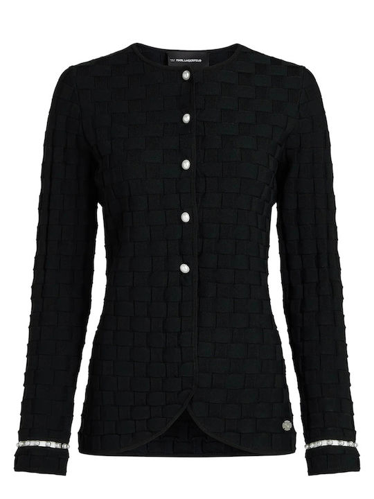 Gestrickte Damen Strickjacke mit Knöpfen Schwarz
