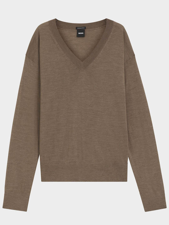 Damen Pullover Wolle mit V-Ausschnitt Hellbraun