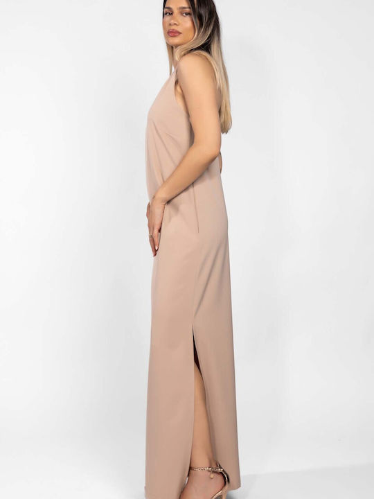 Summer Maxi Dress for Wedding / Christening Open Back Beige
