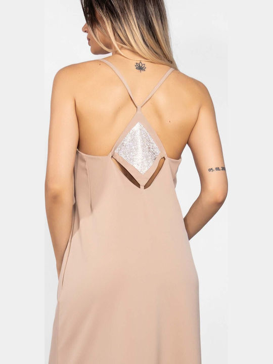 Summer Maxi Dress for Wedding / Christening Open Back Beige