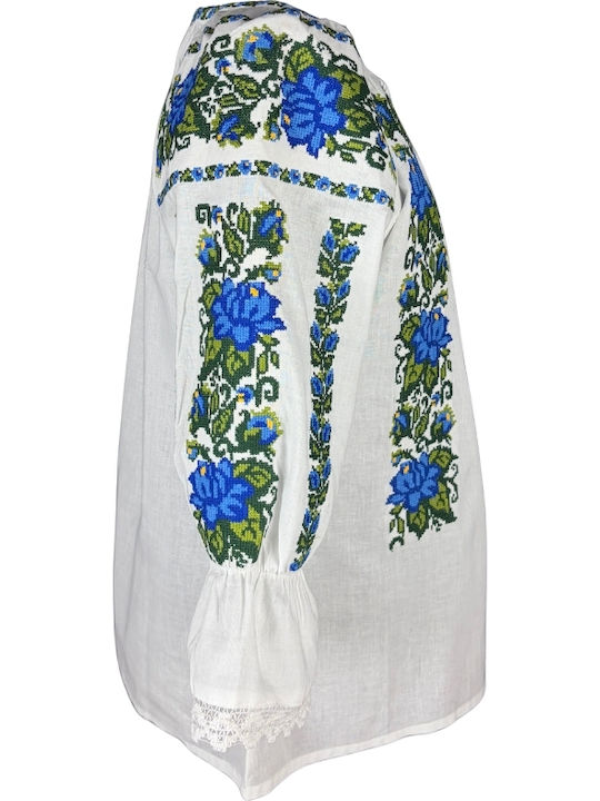 Bluza Damă Bumbac Mânecă Lungă Alb/Portocaliu