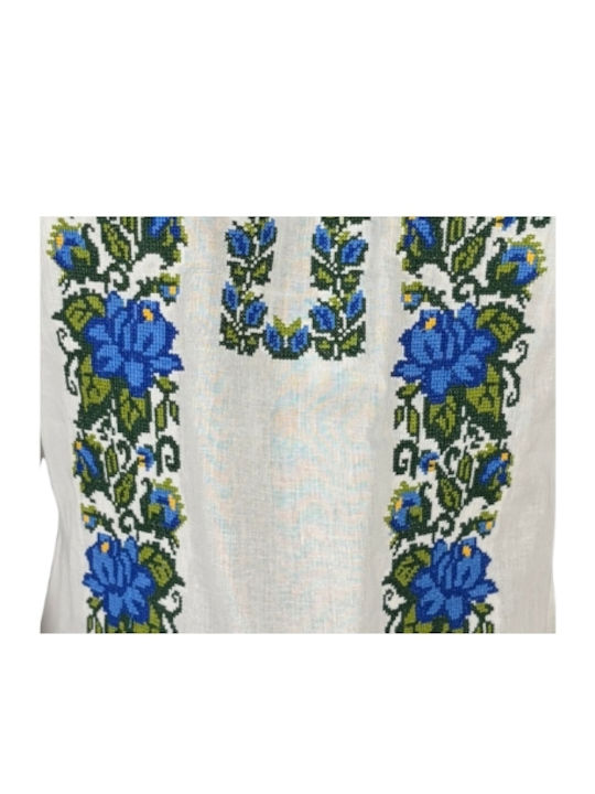 Bluza Damă Bumbac Mânecă Lungă Alb/Portocaliu