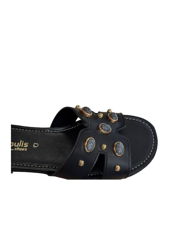 Leder Flache Damen Sandalen Schwarz