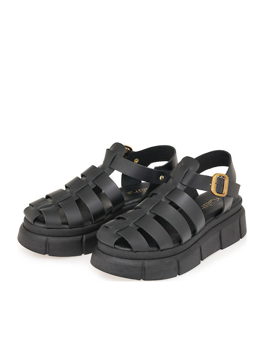 Дамски Кожени Сандали Flatforms Черни
