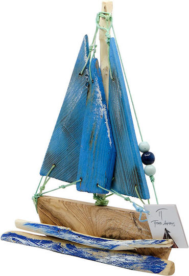 Piteros Wooden Ship 3 Colored Canvas Gold Details A09 Light Blue 20x20x4
