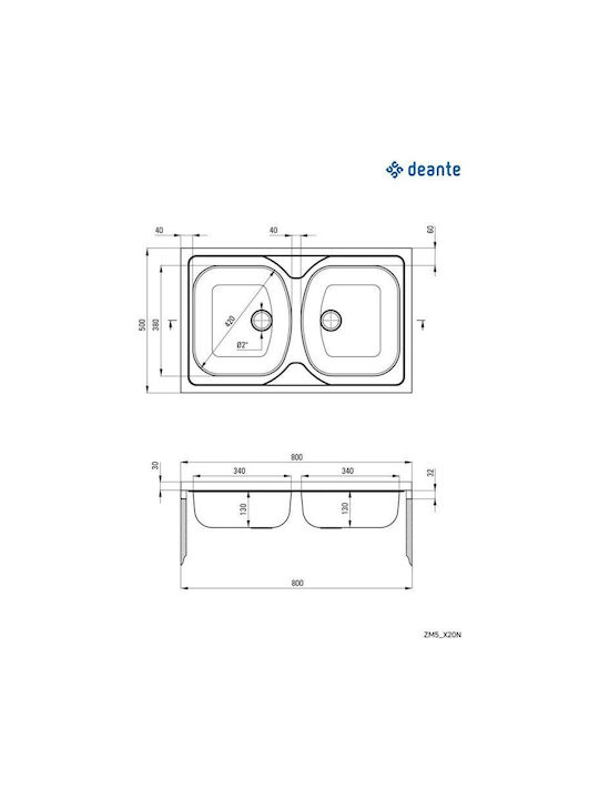 Deante Ένθετος Νεροχύτης Inox με Μπαταρία Μ80xΠ50cm Γκρι