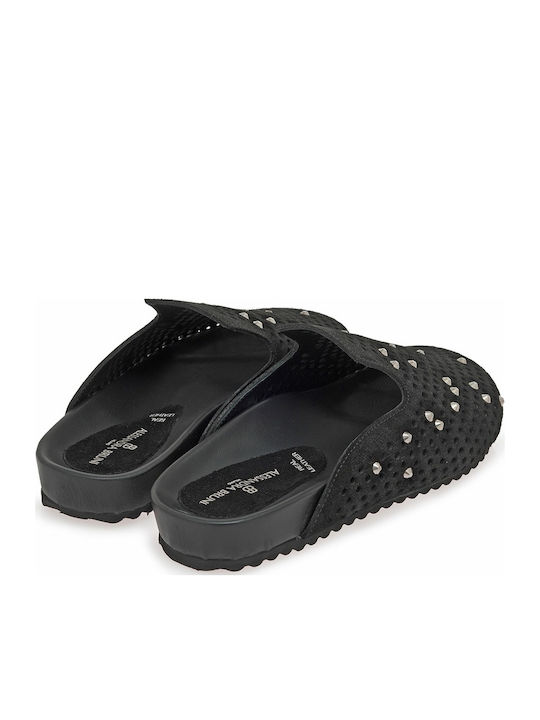 Flat Δερμάτινα Mules σε Μαύρο Χρώμα