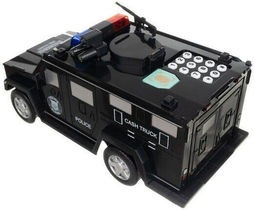 Pușculiță electronică Mașină de Poliție Cod PIN Amprentă Monede Bancnote Neagră