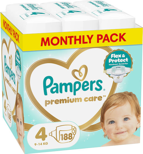 Pampers Памперси с Лента Premium Care Monthly Pack No. 4 за 9-14kg 188бр