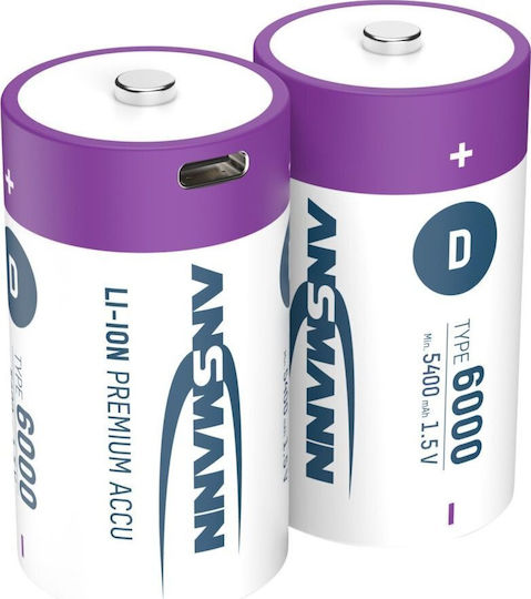 Ansmann Wiederaufladbare Batterien D Li-Ion 5400mAh 1,5V 2 Stück