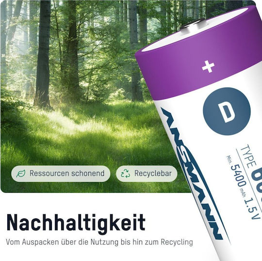 Ansmann Wiederaufladbare Batterien D Li-Ion 5400mAh 1,5V 2 Stück