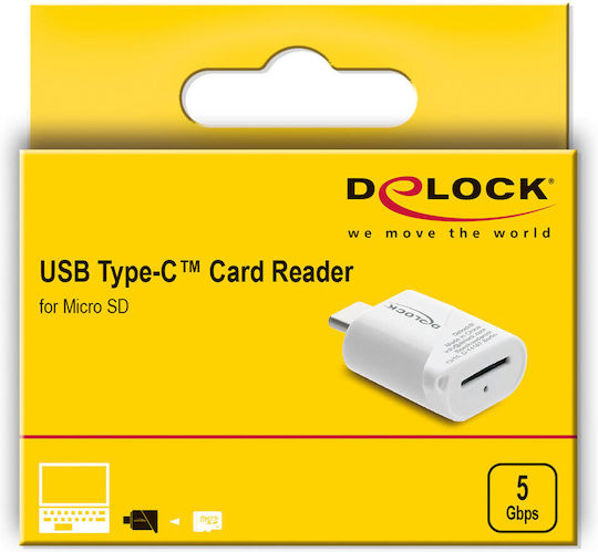 Delock Кард рийдър 91427 Micro SD USB-C Свързване 5Gbps Бял 4043619914272