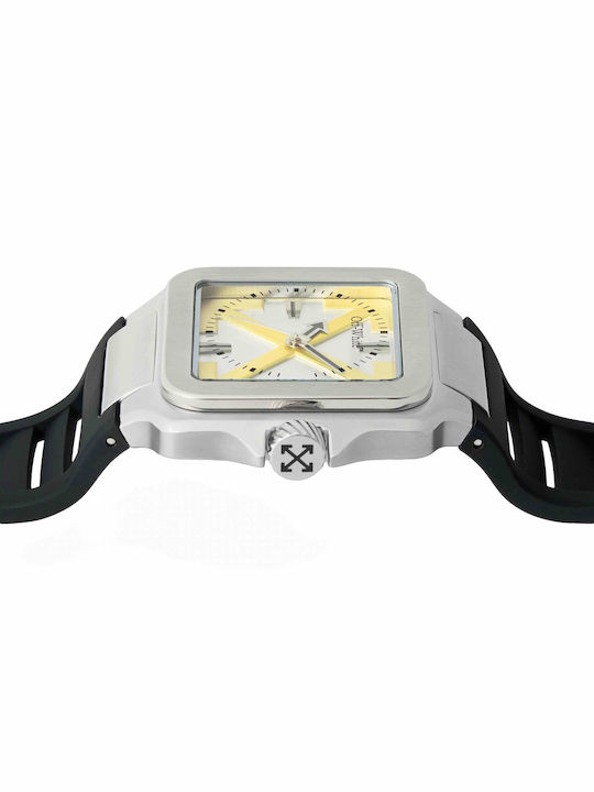 Off White Herrenuhr Batterie mit Weißem Metall-Armband