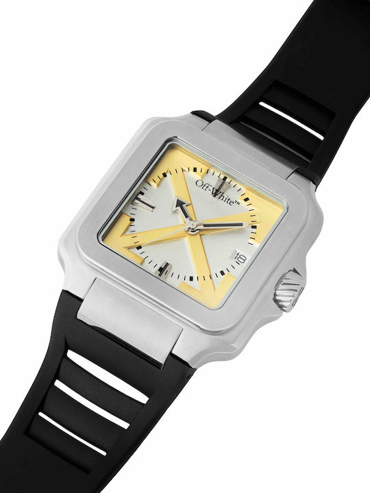 Off White Herrenuhr Batterie mit Weißem Metall-Armband