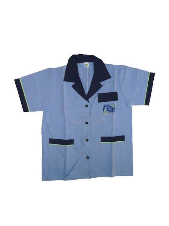 Work Shirt Apron Work Shirt Feg Buttons Pockets Collar S & M Blue