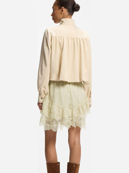 Damenrock-Shorts Hohe Taille Blumen Cremefarbe