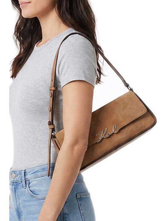 K Signature Leather Women's Shoulder Bag Suede Brown