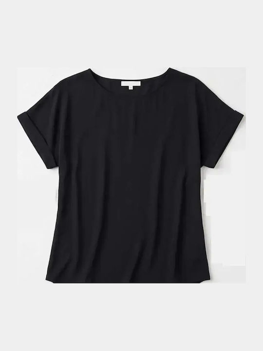 Damen Bluse Baumwolle Kurzärmelig Schwarz
