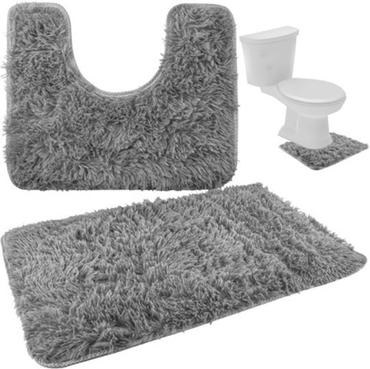 Set Antiderapant Covoare De Baie Gri 3 Bucăți