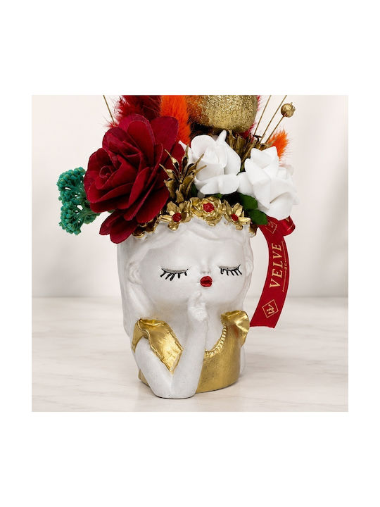 Decorațiune Ceramică Fata Visătoare Begonia Roșu Burgund Uscate Din Lemn Auriu 21x6 Cm