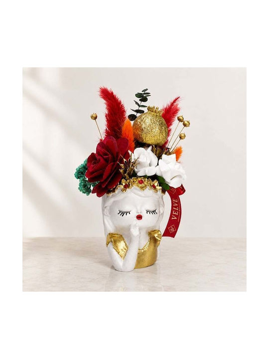 Decorațiune Ceramică Fata Visătoare Begonia Roșu Burgund Uscate Din Lemn Auriu 21x6 Cm