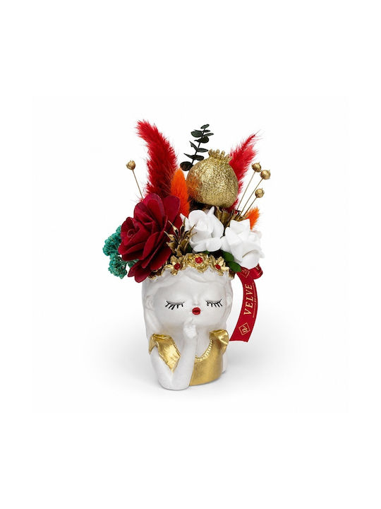 Decorațiune Ceramică Fata Visătoare Begonia Roșu Burgund Uscate Din Lemn Auriu 21x6 Cm