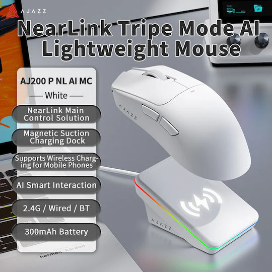 Ajazz AJ200 NL AI MC Mouse de Gaming Wireless 24000 DPI Alb