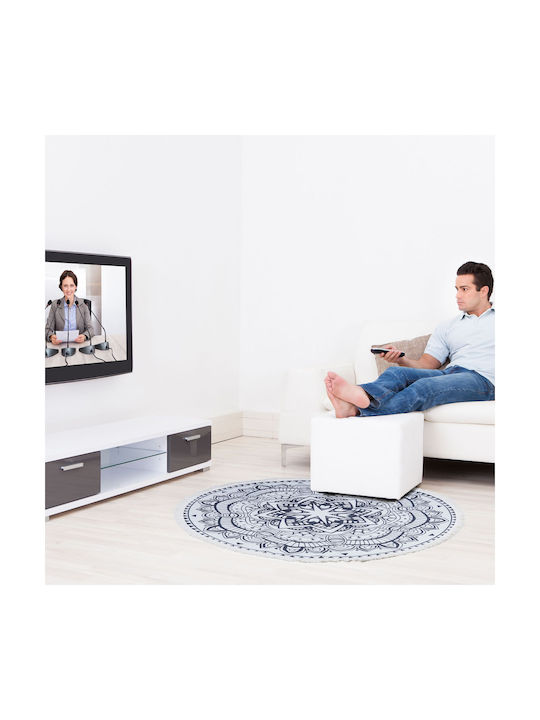 Relaxdays Covor Rotund Din Bumbac Cu Franjuri Crem/Negru Φ120cm