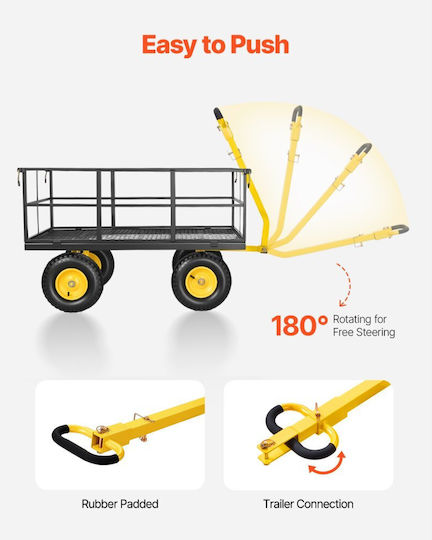 Metal Garden Trailer Cart with Maximum Load Capacity 635kg