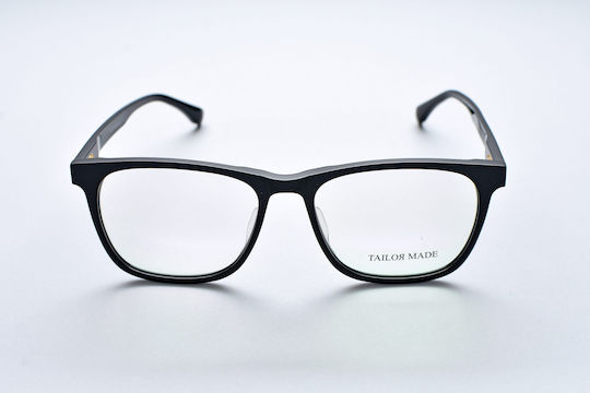 Tailor Made 15137 C1 Men's Square Black Plastic Prescription Eyeglass Frames